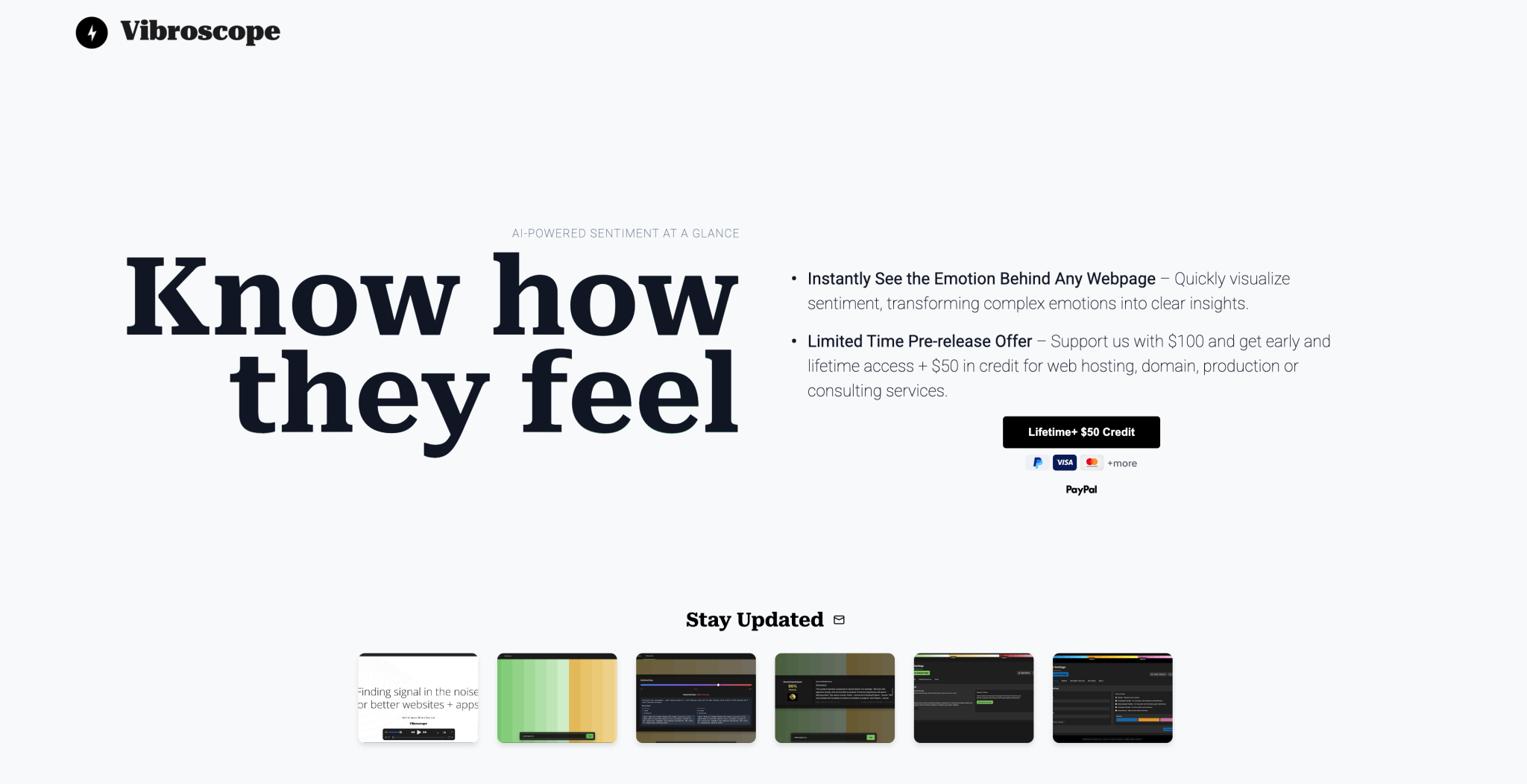 Landing page for our vibroscope.app chrome extension